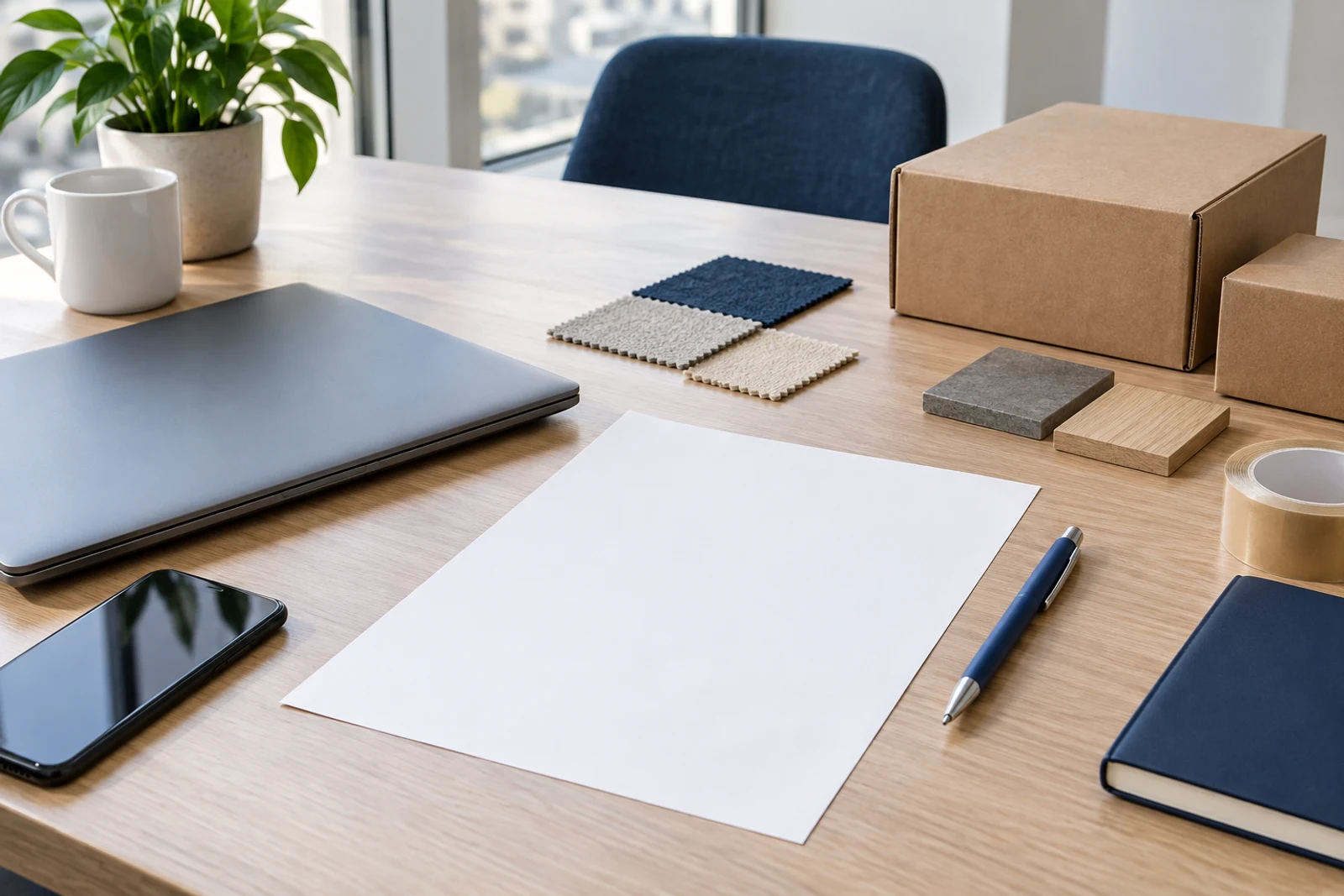 A blank enquiry desk prepared for product and delivery details
